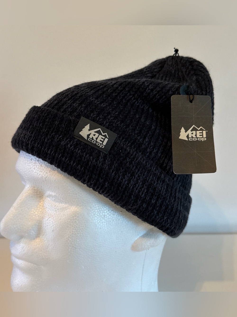 REI Logo Beanie Black Asphalt Wool Blend Beanie Unisex OS Fits Most! NWT New!